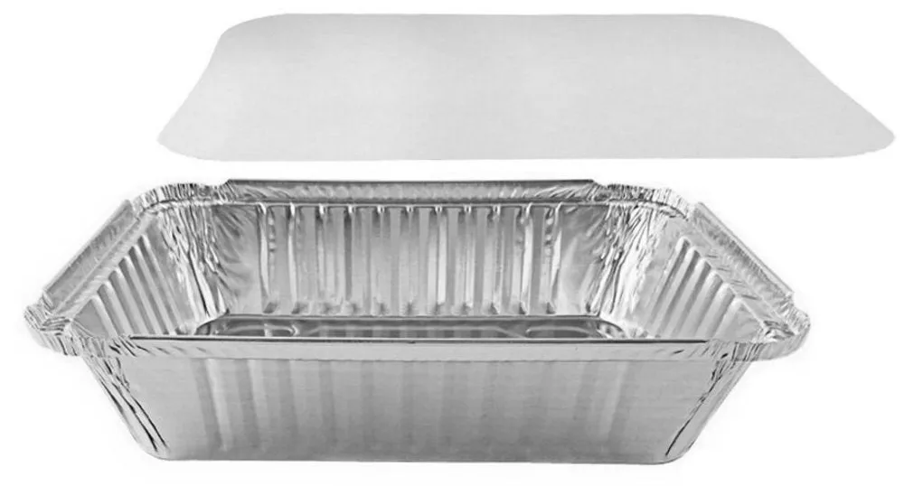 2 1/4 lb. Oblong Take-Out Foil Pan w/Board Lid Combo Pack 250/CS