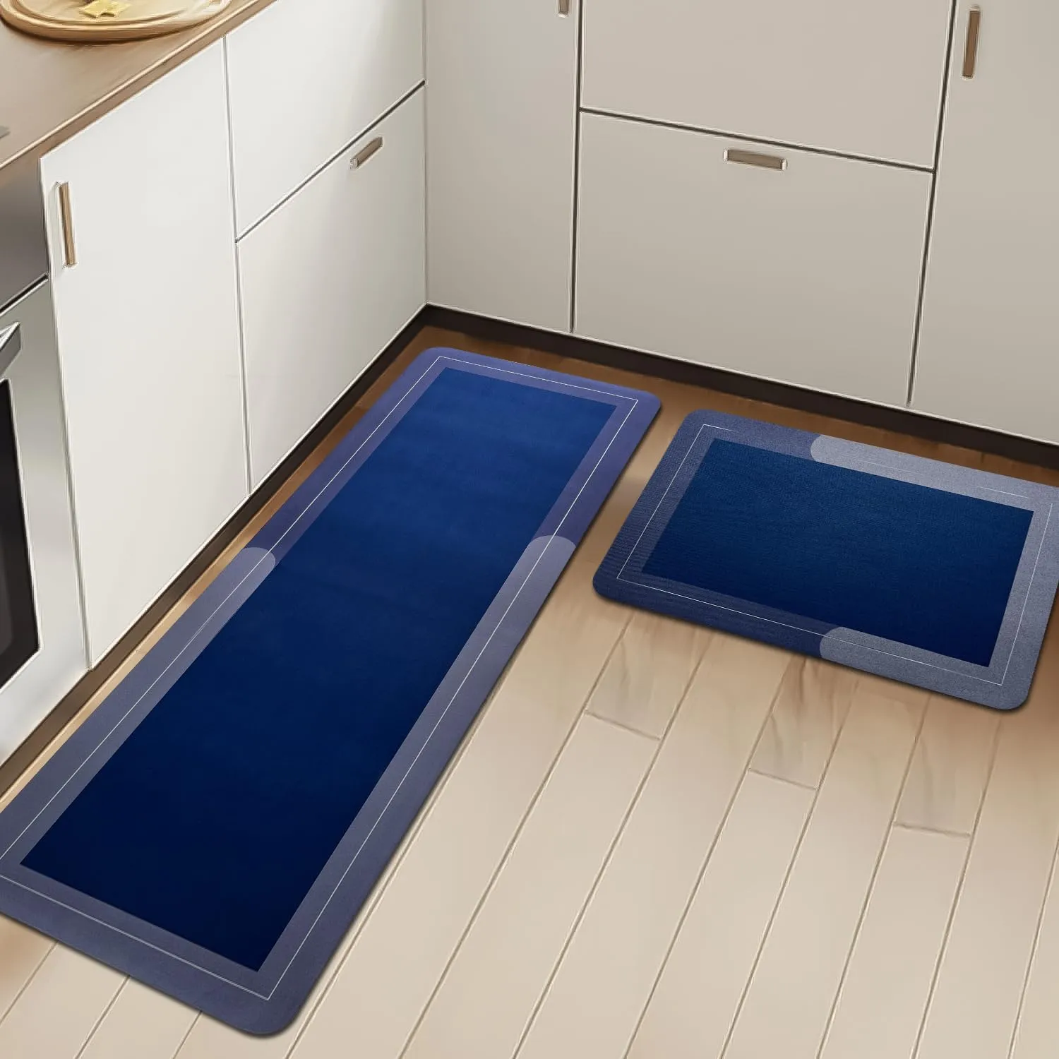 2 Pcs Anti-Skid Kitchen Mats 3mm, Water Absorbent Rug, Carpets, Floor Mat for Home and Kitchen (120x40cm & 60x40cm, Blue)