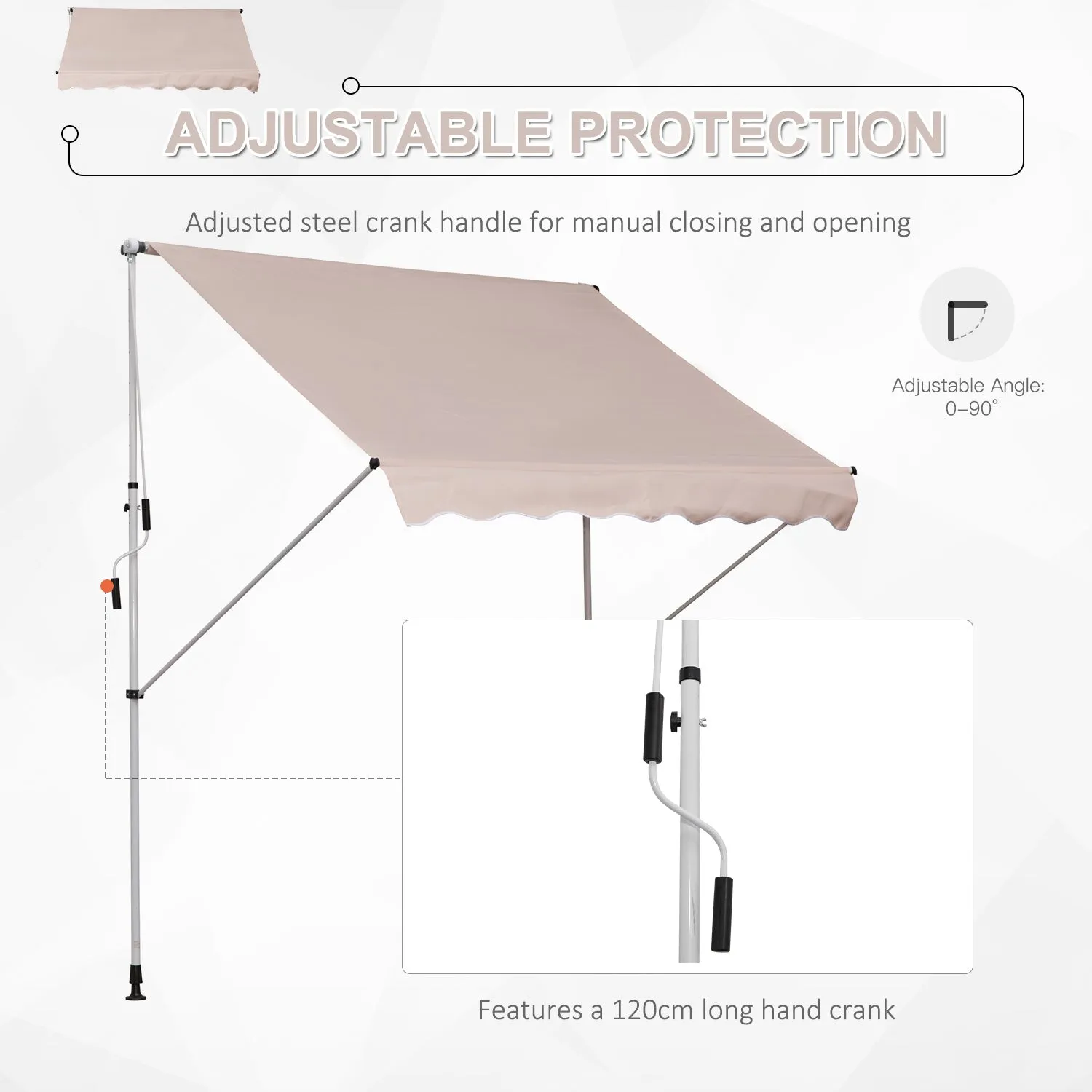 2x1.5m Garden Patio Manual Awning Canopy Sun Shade Shelter Adjustable Aluminium Frame Awning Beige