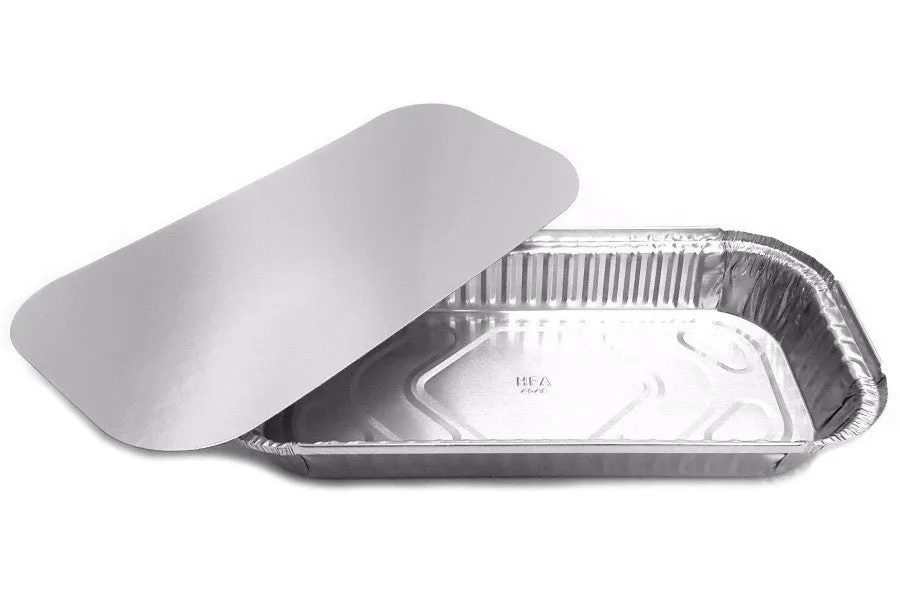 3 lb. Oblong Entrée Take-Out Foil Pan w/Board Lid Combo Pack 250/CS