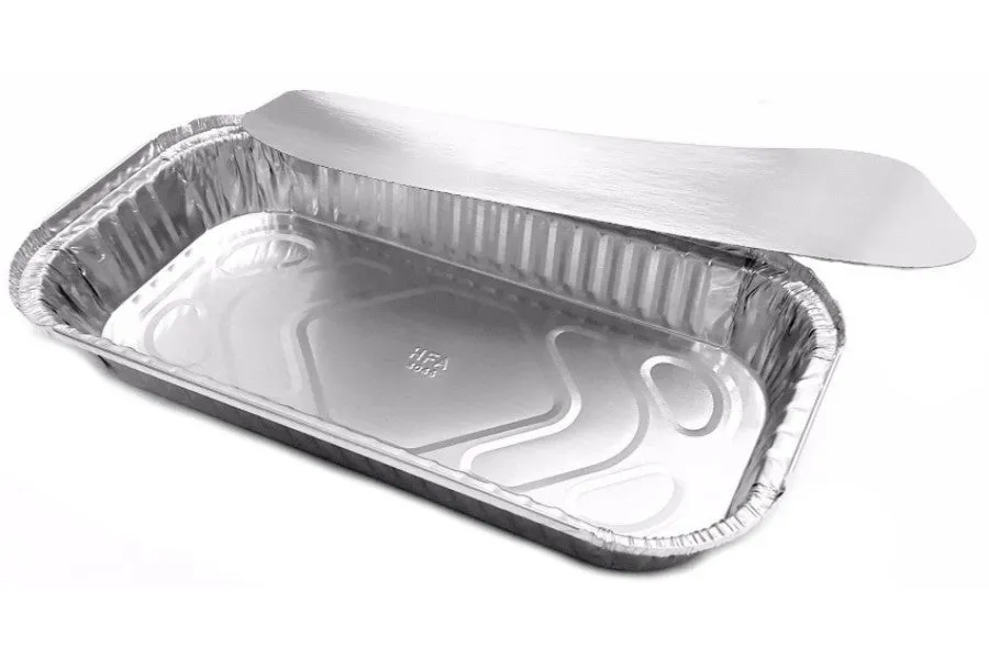 3 lb. Oblong Entrée Take-Out Foil Pan w/Board Lid Combo Pack 50/PK