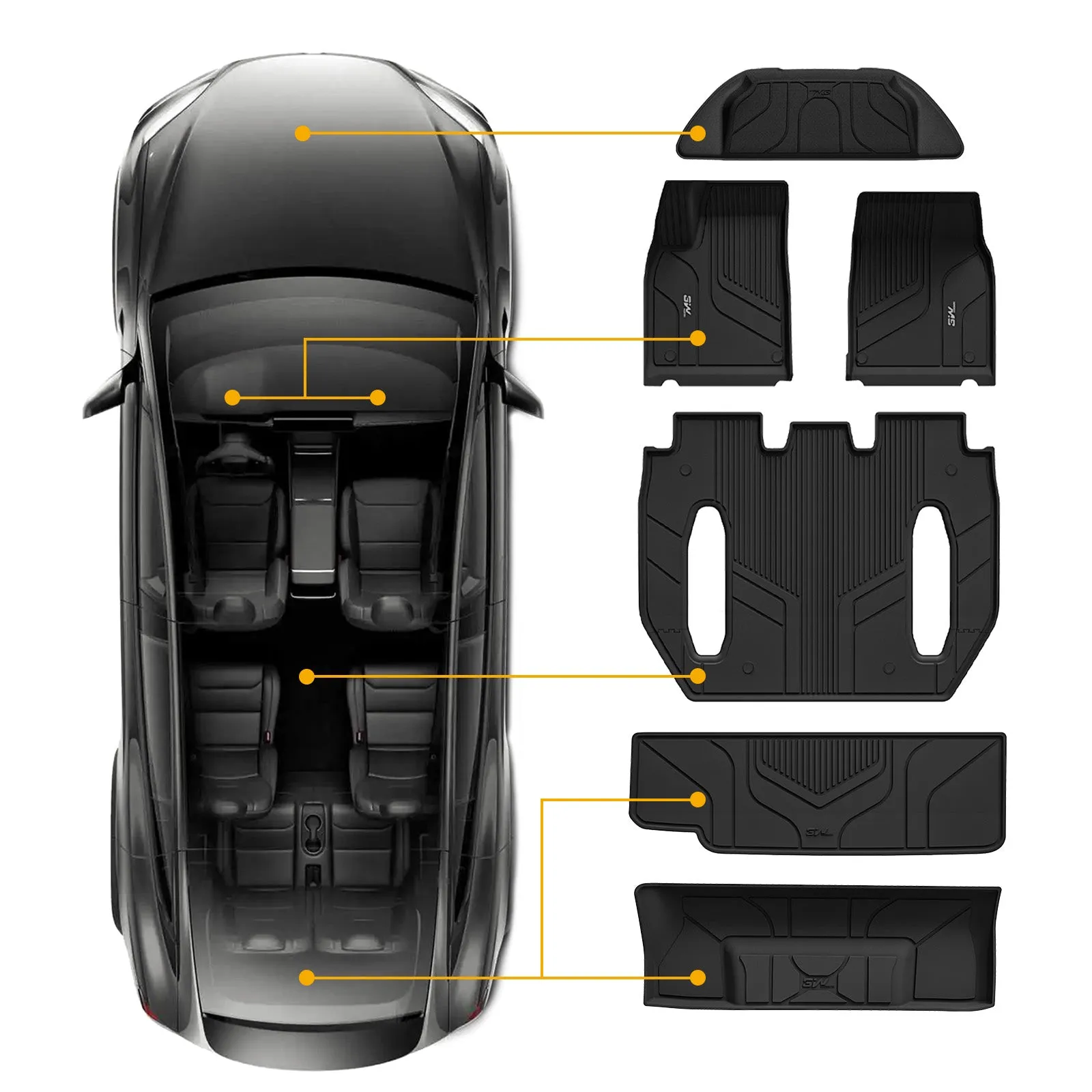 3W Tesla Model X 6 Seat 2022-2023 Custom Floor Mats Trunk Mats TPE Material & All-Weather Protection