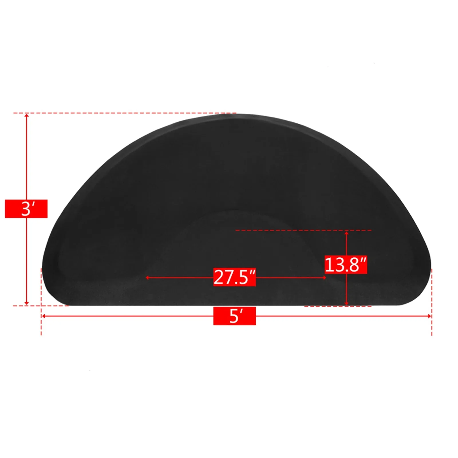 3′x 5′x 1/2" Beauty Salon Semicircle Anti-fatigue Salon Mat Black