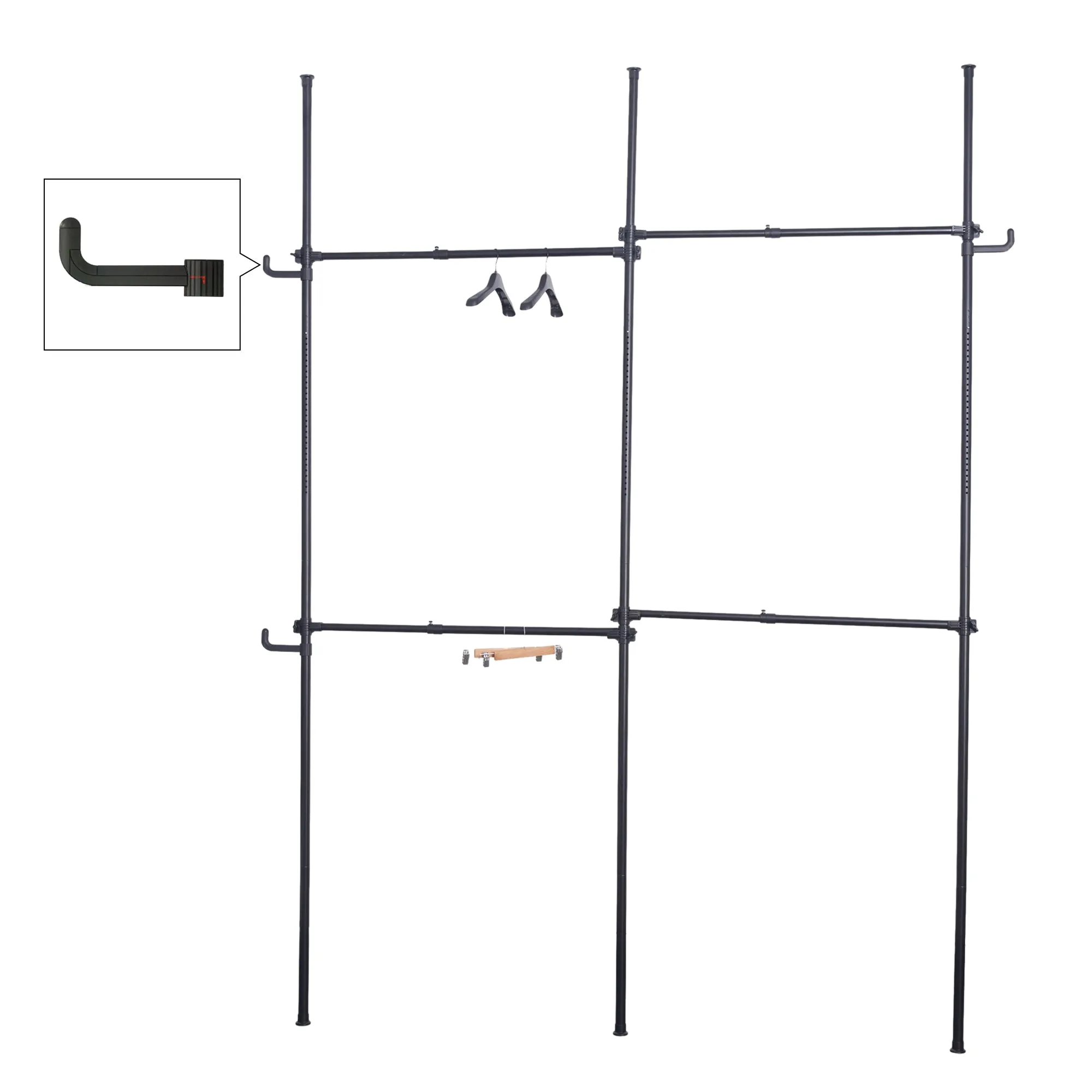 Adjustable Clothing Rack, Double Rod Clothing Rack, 3 Tier Clothes Rack, Adjustable Hanger for Hanging Clothes, Closet Rack, Freestanding,black