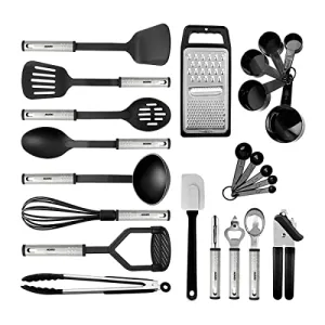 AGARO Galaxy 24 Pcs Kitchen Utensils Set, Nylon and Stainless Steel, Heat Resistant, Kitchen Cooking Utensils, Cookware Set with Spatula, Black