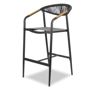 Amalfi Bar Stool in Gunmetal Aluminium Frame, Olefin Rope with Polywood Teak Accent and Charcoal Textilene