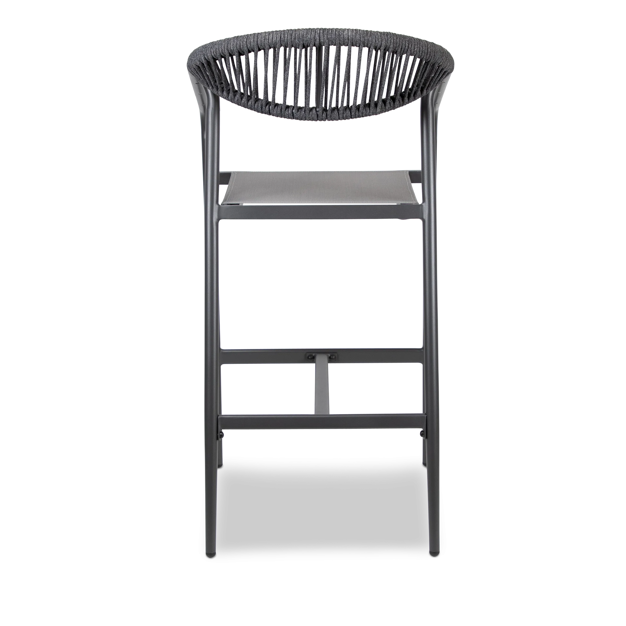 Amalfi Bar Stool in Gunmetal Aluminium Frame, Olefin Rope with Polywood Teak Accent and Charcoal Textilene