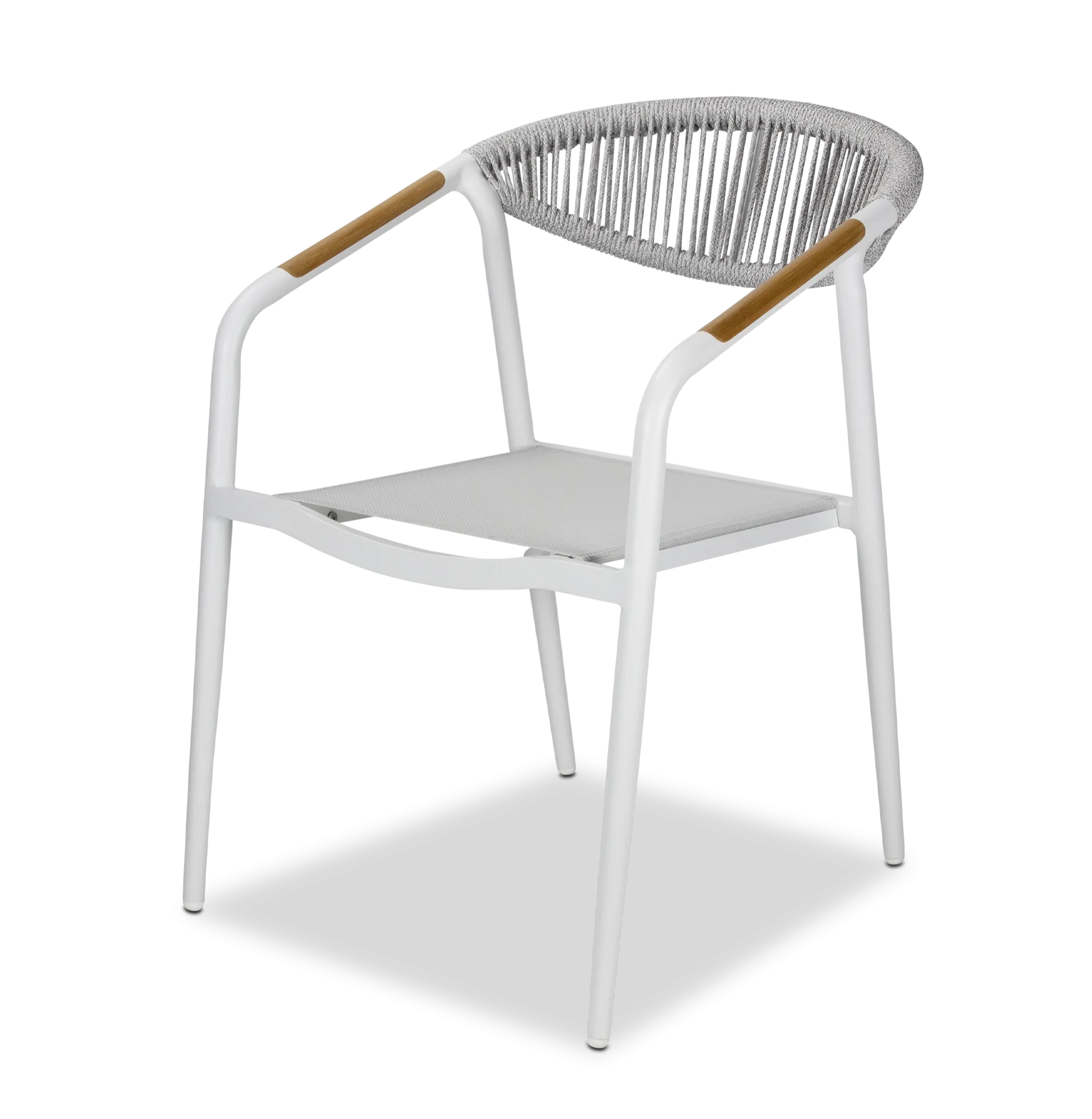 Amalfi Dining Chair in Arctic White, Olefin Rope with Polywood Teak Accent and Stone Grey Textilene