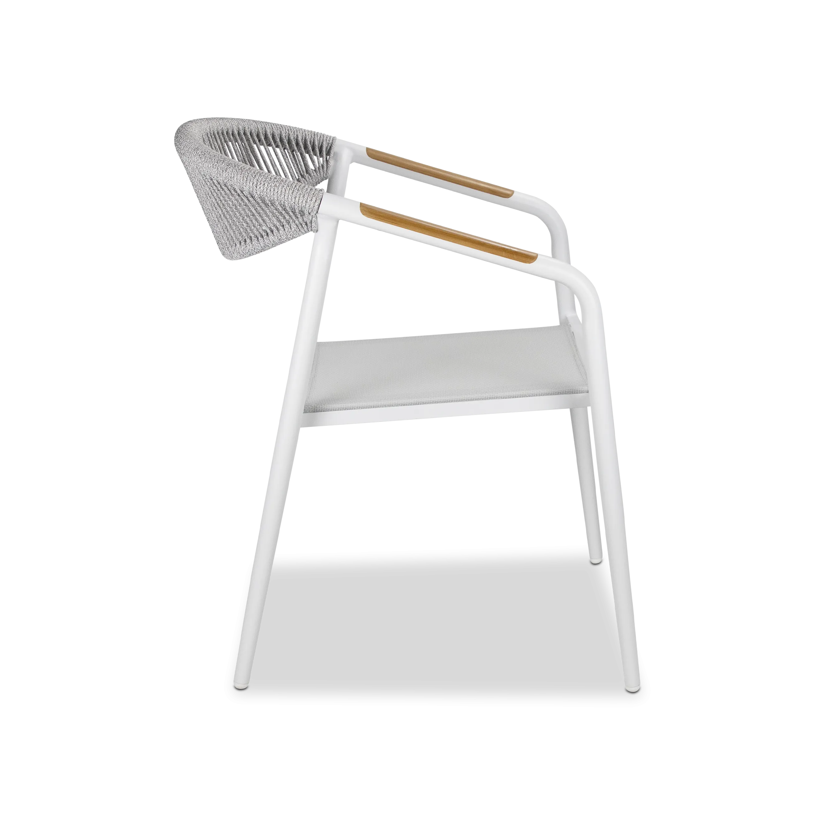 Amalfi Dining Chair in Arctic White, Olefin Rope with Polywood Teak Accent and Stone Grey Textilene