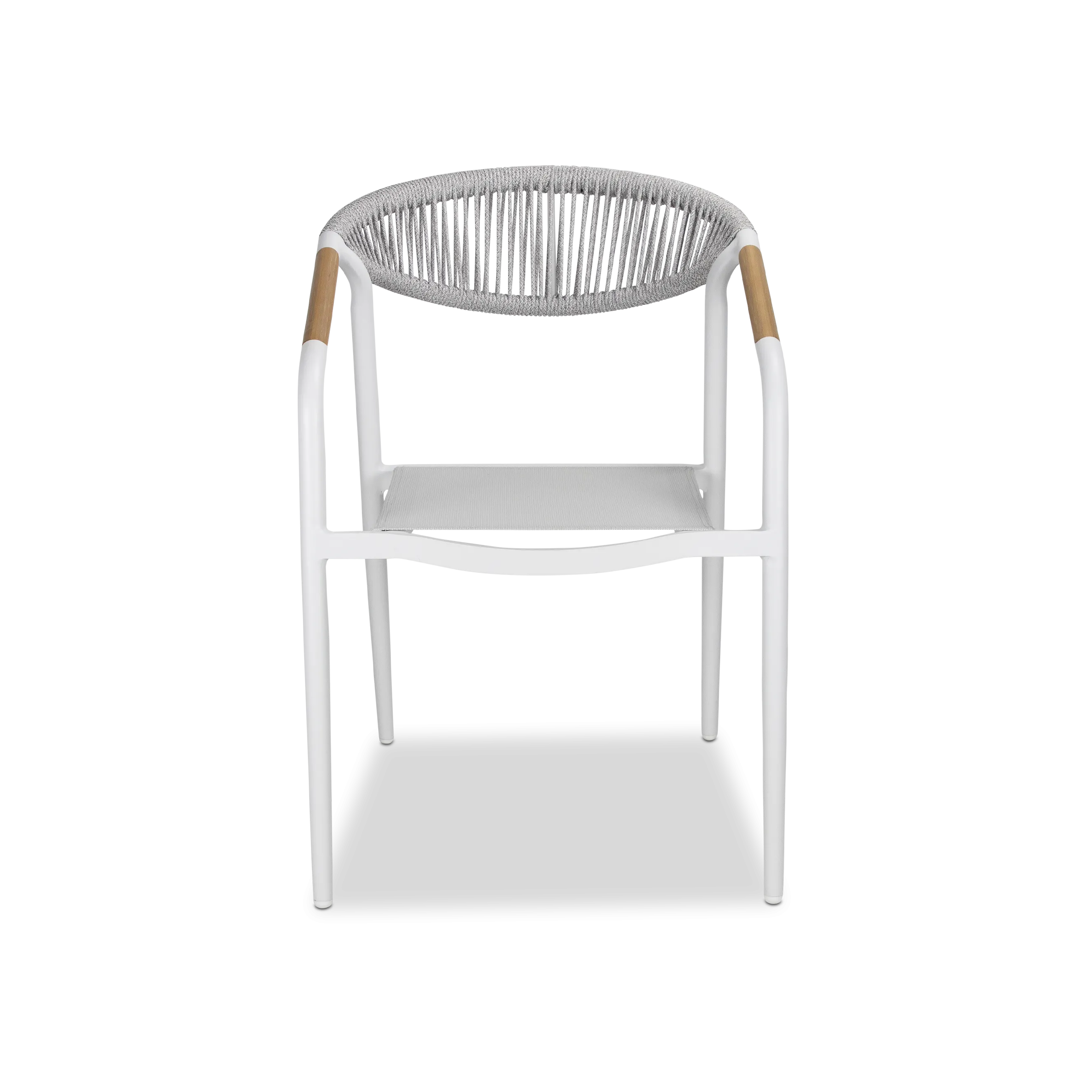 Amalfi Dining Chair in Arctic White, Olefin Rope with Polywood Teak Accent and Stone Grey Textilene