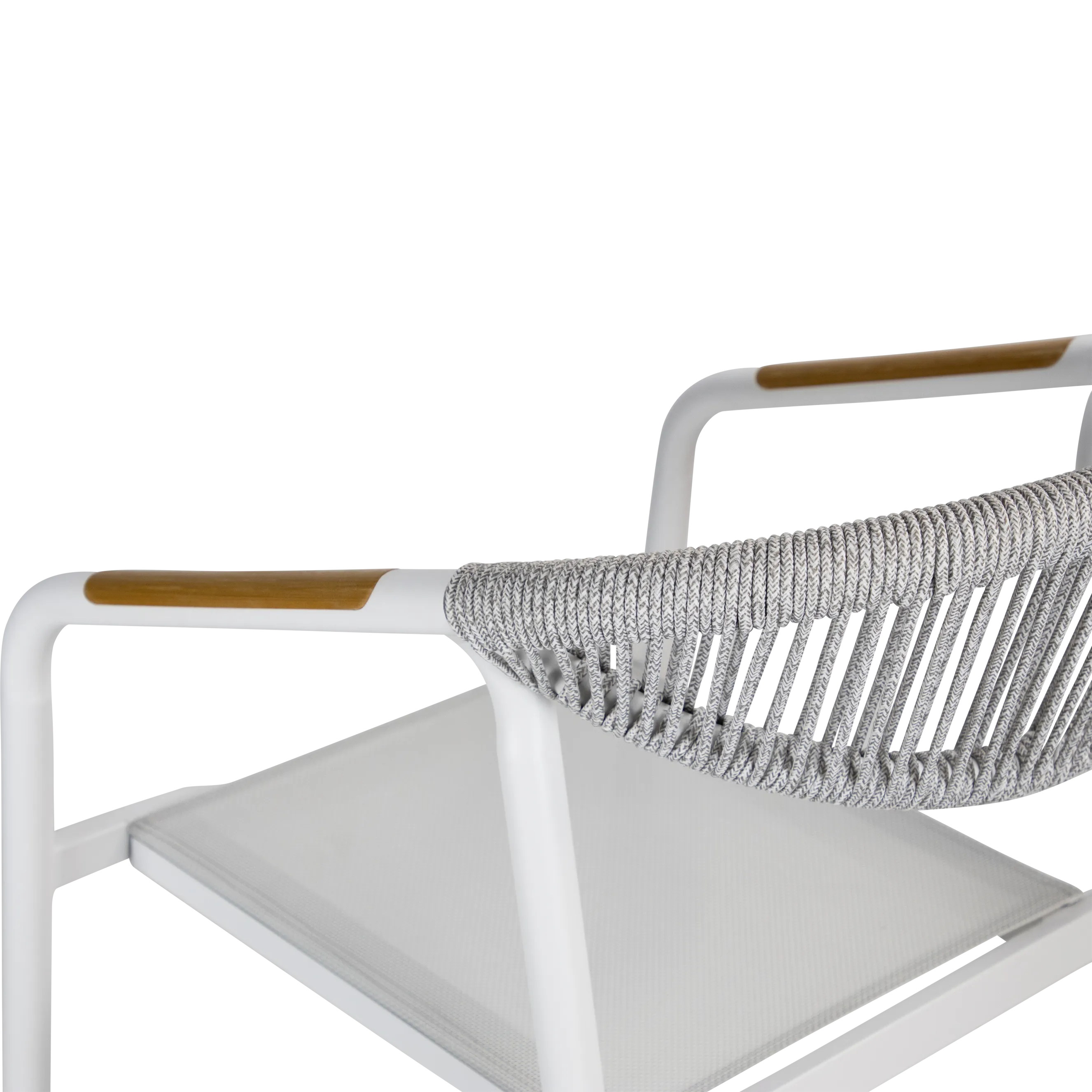 Amalfi Dining Chair in Arctic White, Olefin Rope with Polywood Teak Accent and Stone Grey Textilene