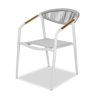 Amalfi Dining Chair in Arctic White, Olefin Rope with Polywood Teak Accent and Stone Grey Textilene