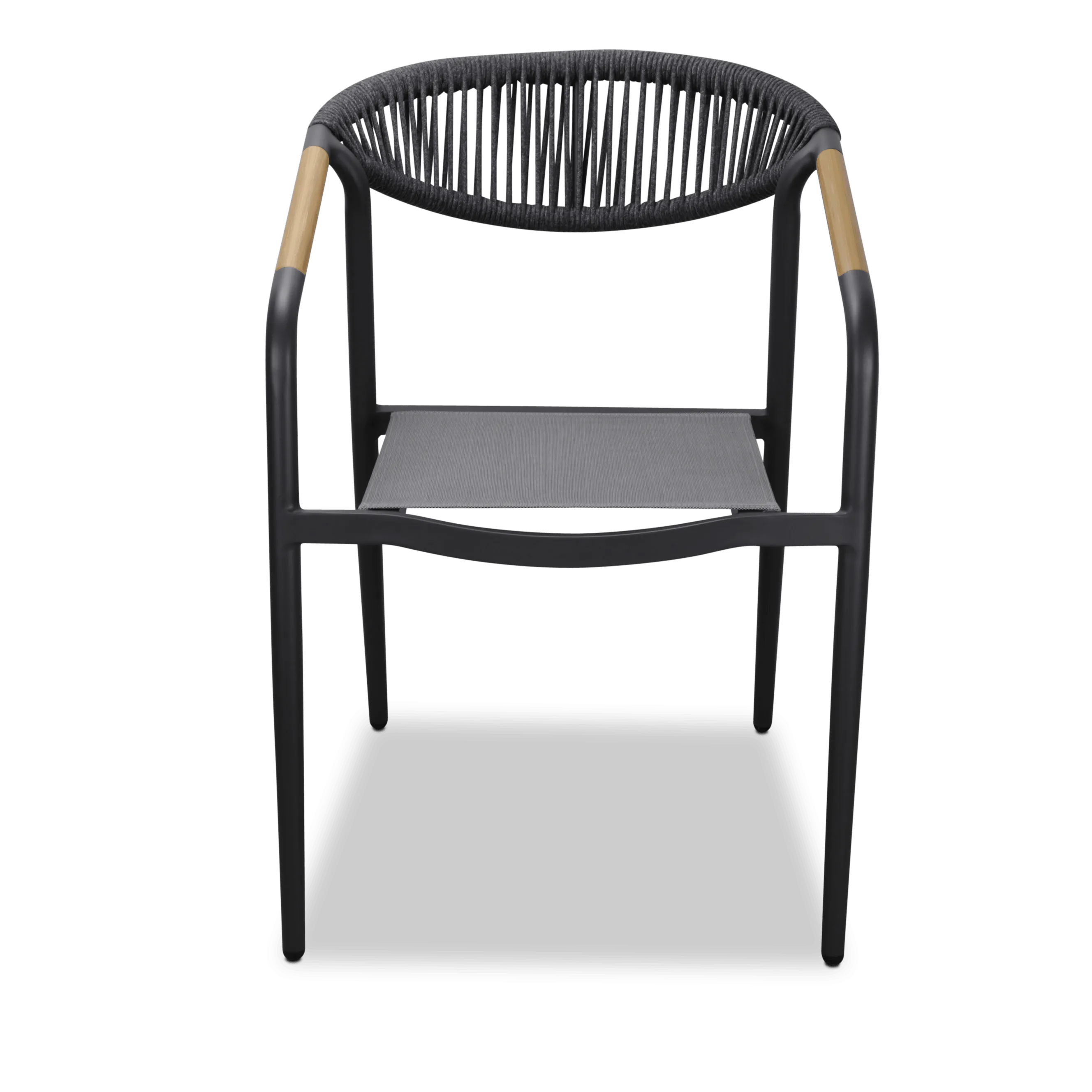 Amalfi Dining Chair in Gunmetal, Olefin Rope with Polywood Teak Accent and Stone Grey Textilene