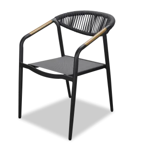 Amalfi Dining Chair in Gunmetal, Olefin Rope with Polywood Teak Accent and Stone Grey Textilene