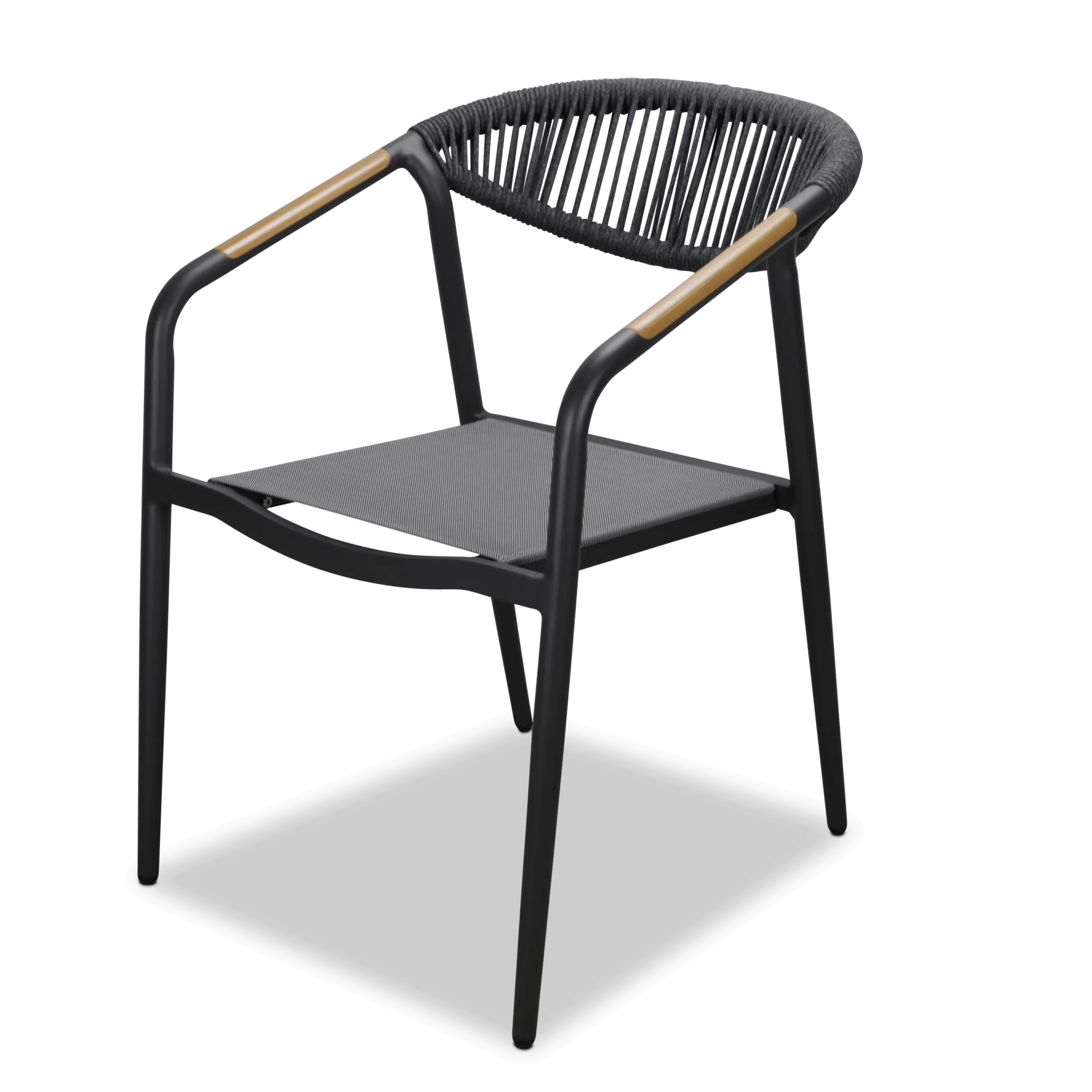 Amalfi Dining Chair in Gunmetal, Olefin Rope with Polywood Teak Accent and Stone Grey Textilene