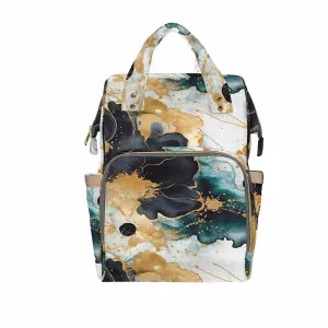 Black Gold & Green Ink Floral  Diaper Bag Backpack