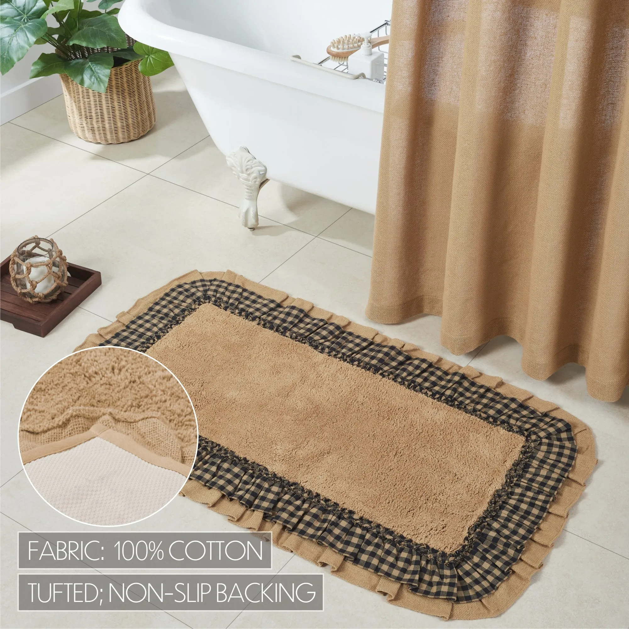 Burlap Natural w/ Check Bathmat