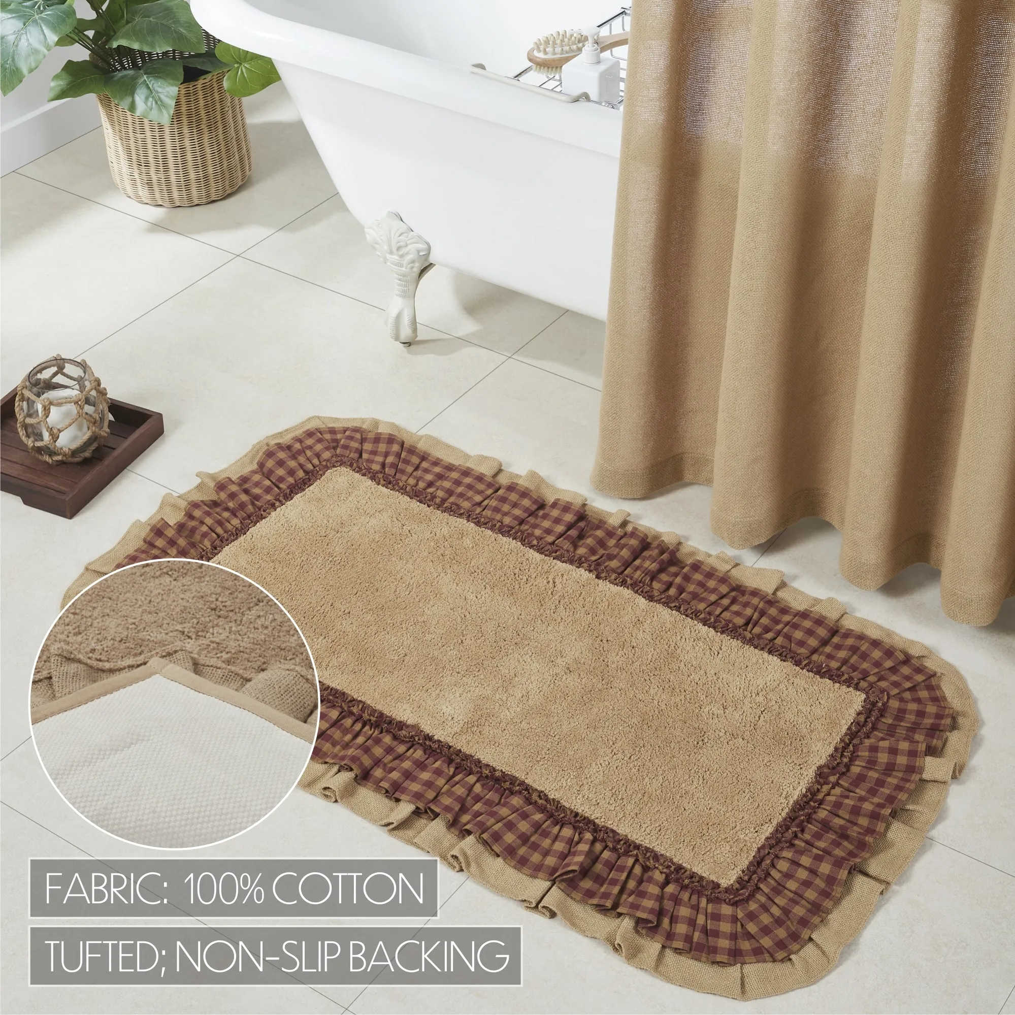 Burlap Natural w/ Check Bathmat