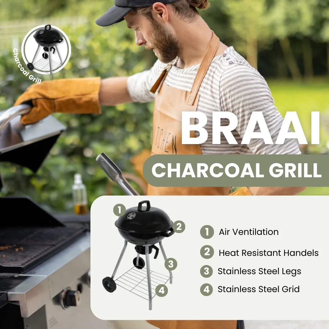 Charcoal Braai Grill with Ash Catcher and Adjustable Airvents - 45cm