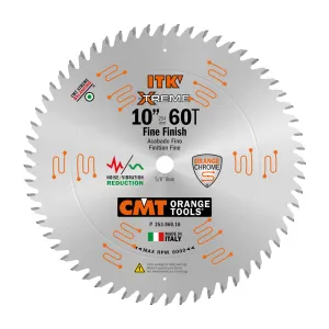 CMT ITK Xtreme Orange Chrome Thin Kerf 10" Fine Finish Crosscut Blade, 60 Teeth, Alternate Top Bevel (ATB) 0.102” Kerf  253.060.10