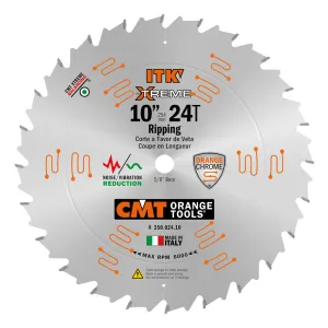 CMT ITK Xtreme Orange Chrome Thin Kerf 10" Ripping Blade, 24 Teeth, Alternate Top Bevel (ATB), 0.102” Kerf  250.024.10