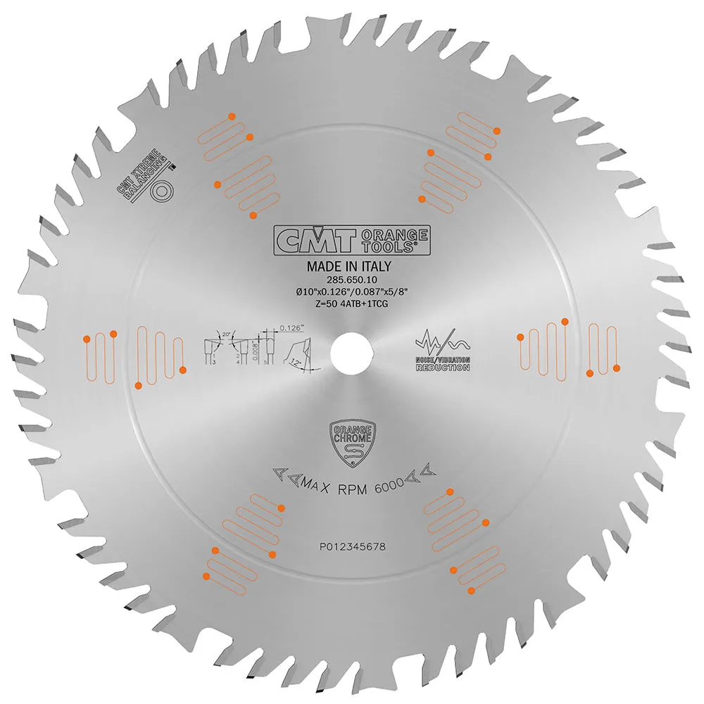 CMT Orange Chrome Combination Blade 10" x T50 ATB TCG (1/8" Full Kerf)