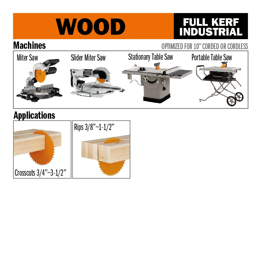 CMT Orange Chrome Heavy-Duty Cross Cutting Blade 10" x T60 ATB (1/8" Full Kerf)