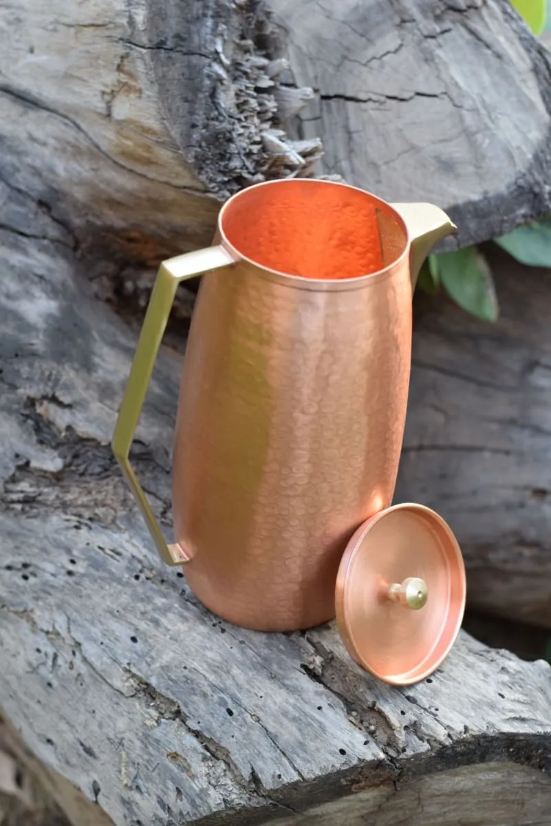 De Kulture Handcrafted Pure Copper Jug Pitcher With Lid, 7.5x3.5x9 LWH  (Brown)