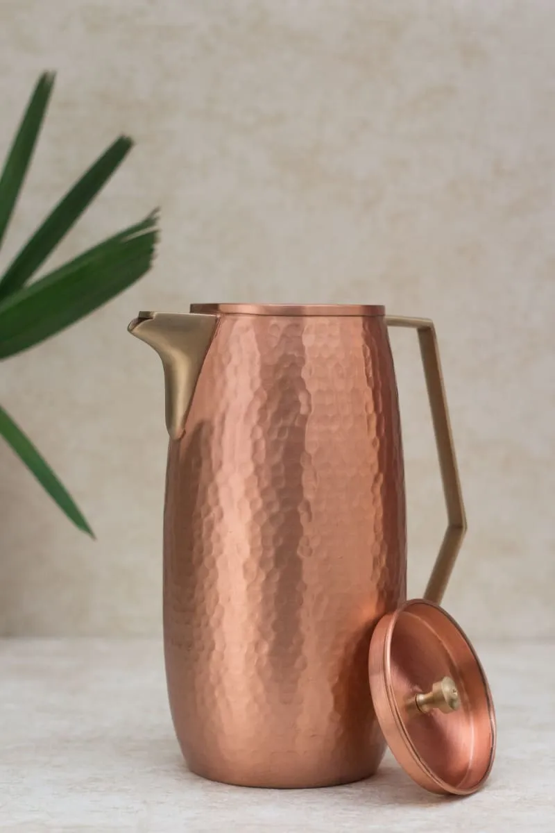 De Kulture Handcrafted Pure Copper Jug Pitcher With Lid, 7.5x3.5x9 LWH  (Brown)