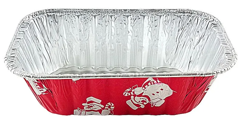 Handi-Foil 1 lb. Red Holiday Mini-Loaf Snowman Pan w/Clear High Dome Lid 50/PK