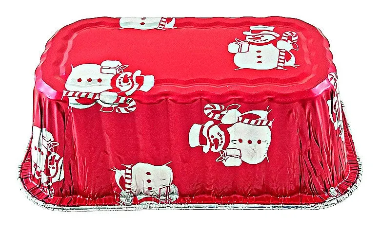 Handi-Foil 1 lb. Red Holiday Mini-Loaf Snowman Pan w/Clear High Dome Lid 50/PK