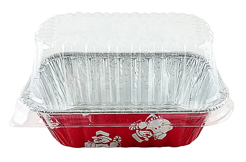 Handi-Foil 1 lb. Red Holiday Mini-Loaf Snowman Pan w/Clear High Dome Lid 50/PK