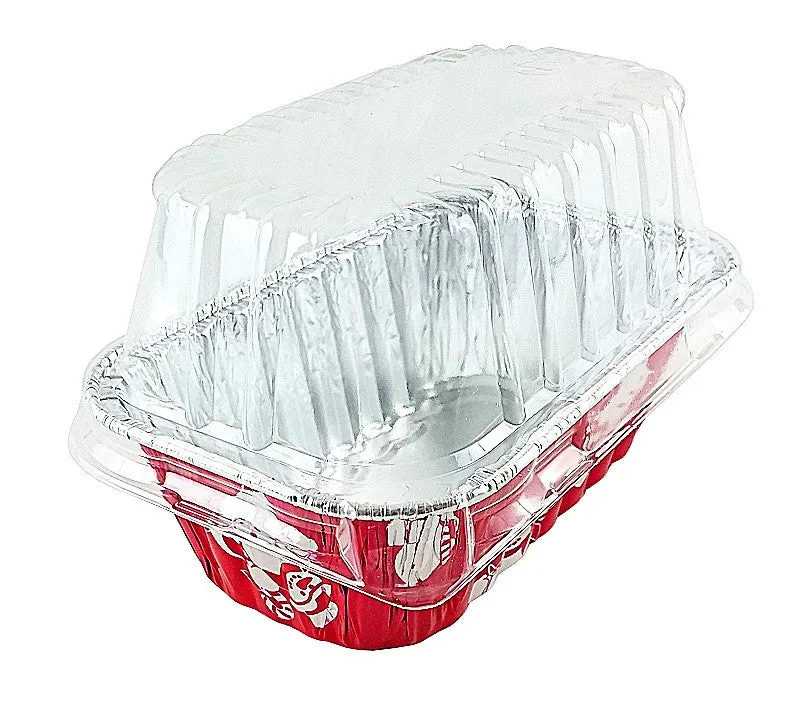 Handi-Foil 1 lb. Red Holiday Mini-Loaf Snowman Pan w/Clear High Dome Lid 50/PK