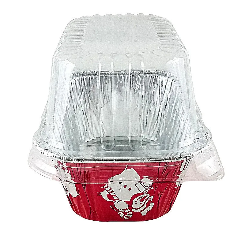 Handi-Foil 1 lb. Red Holiday Mini-Loaf Snowman Pan w/Clear High Dome Lid 50/PK