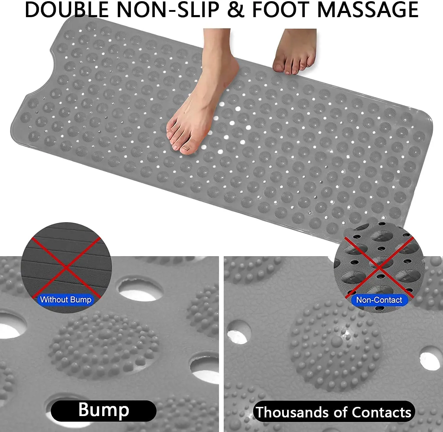 MEXFY Bathroom Mat Non Slip Bath Mat for Tub Machine Washable, Rubber Anti Slip/Skid Bathtub Shower Mat with Suction Cups, Drain Holes, Foot Massage Scrubber for Kids & Adults. (Multi Color)