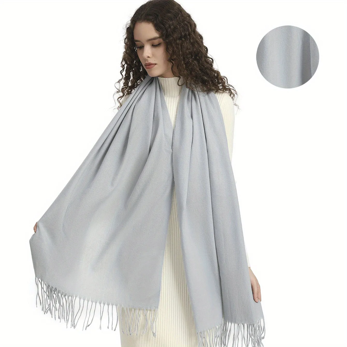 Plain Imitation Cashmere Scarf Basic Tassel Long Strip Shawl Autumn Winter Outdoor Windproof Warm Female Wrap Scarf