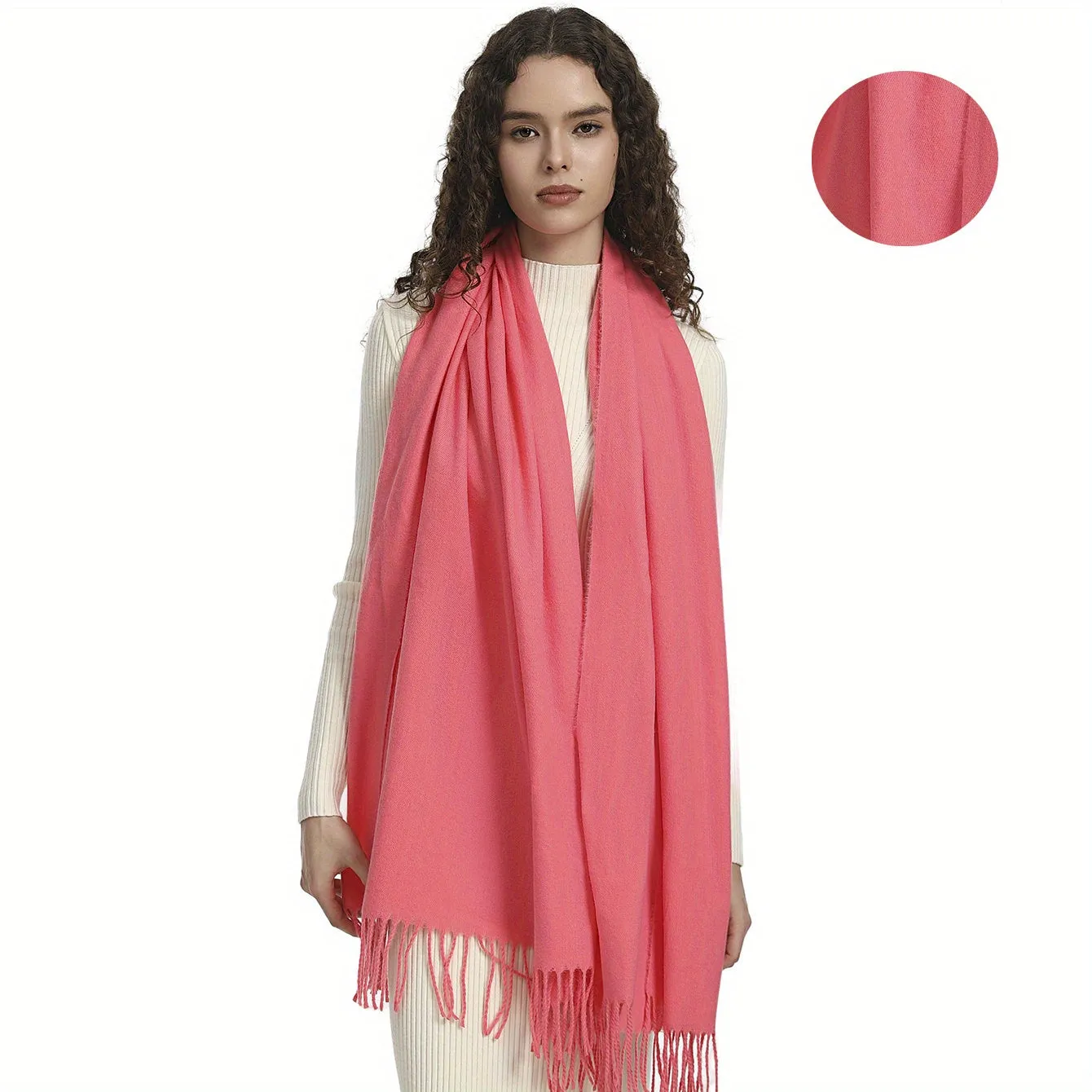 Plain Imitation Cashmere Scarf Basic Tassel Long Strip Shawl Autumn Winter Outdoor Windproof Warm Female Wrap Scarf