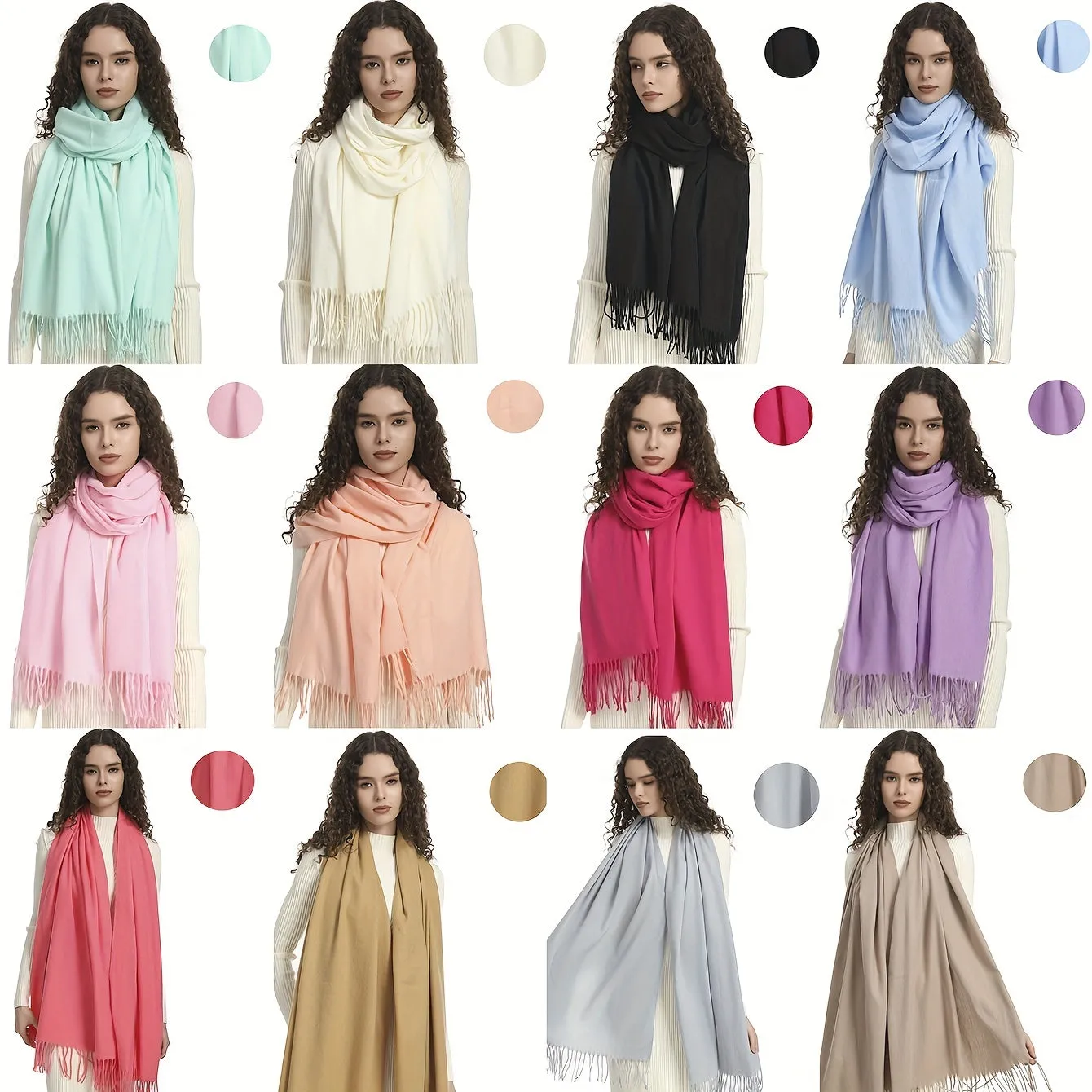 Plain Imitation Cashmere Scarf Basic Tassel Long Strip Shawl Autumn Winter Outdoor Windproof Warm Female Wrap Scarf