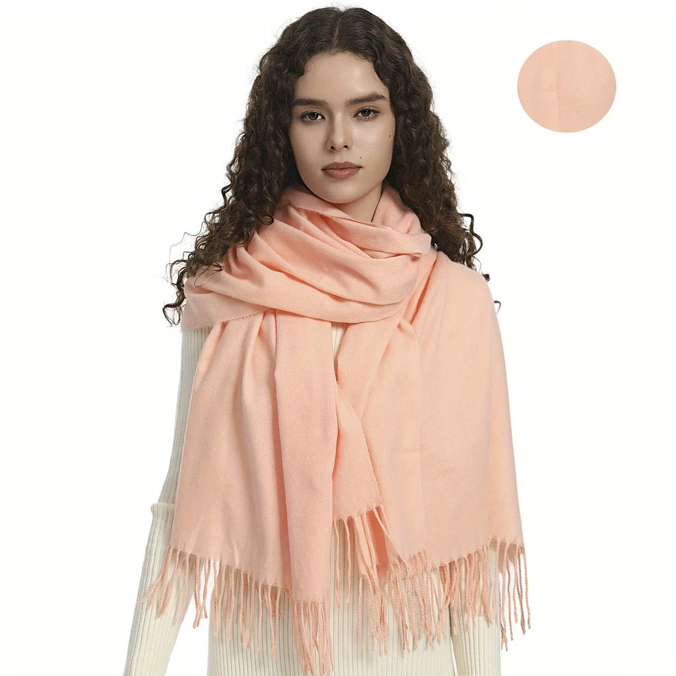 Plain Imitation Cashmere Scarf Basic Tassel Long Strip Shawl Autumn Winter Outdoor Windproof Warm Female Wrap Scarf