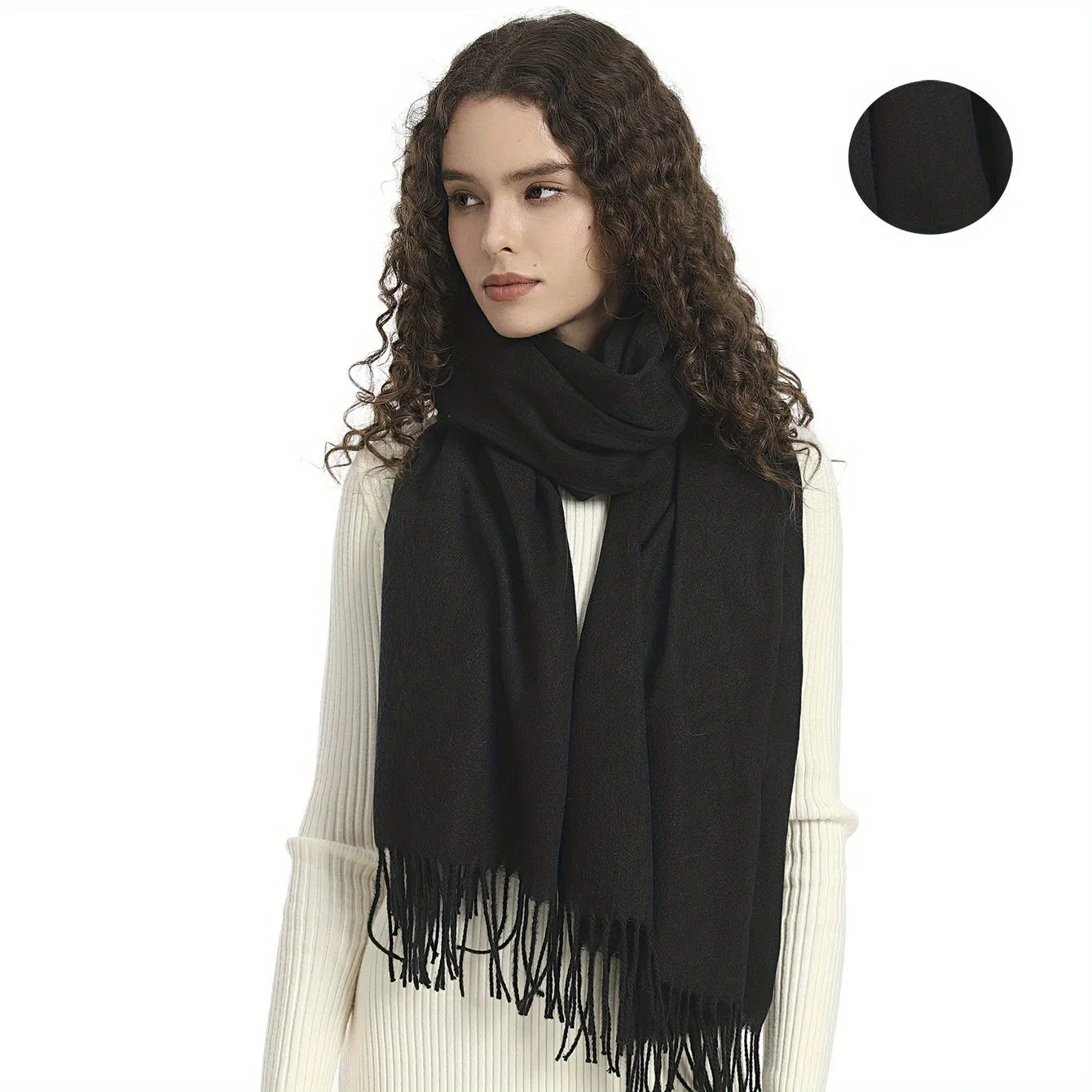 Plain Imitation Cashmere Scarf Basic Tassel Long Strip Shawl Autumn Winter Outdoor Windproof Warm Female Wrap Scarf