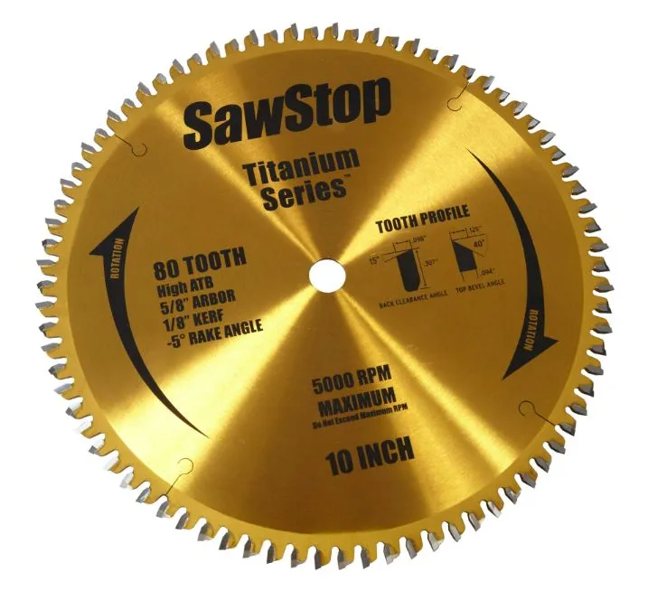 SawStop 10" 80-Tooth Titanium Series Combination Blade, BTS-P-80HATB