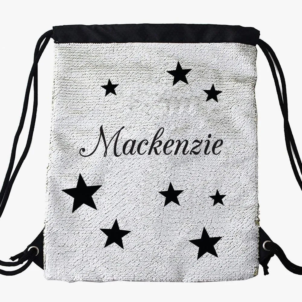 Stars Custom Kids Flip Sequin Drawstring Bag | Personalized Backpacks