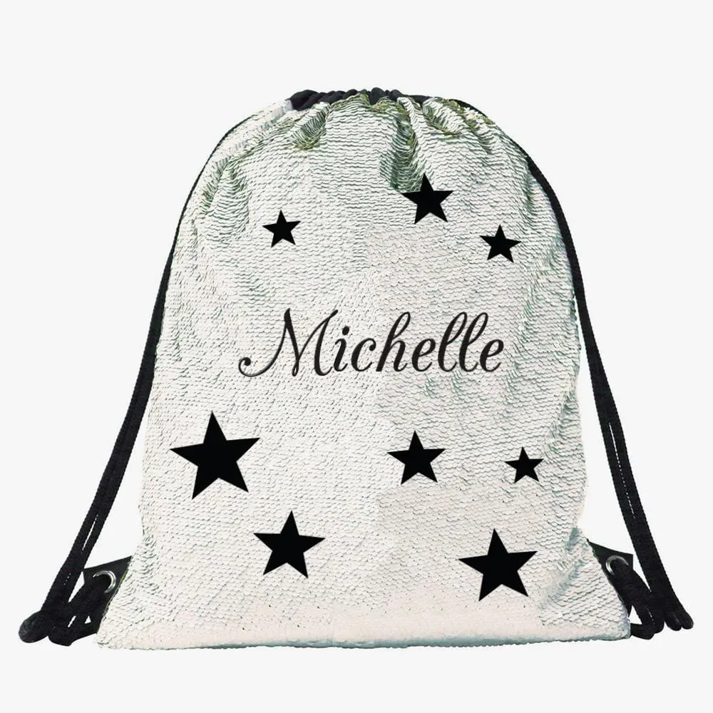 Stars Custom Kids Flip Sequin Drawstring Bag | Personalized Backpacks