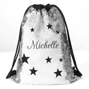 Stars Custom Kids Flip Sequin Drawstring Bag | Personalized Backpacks