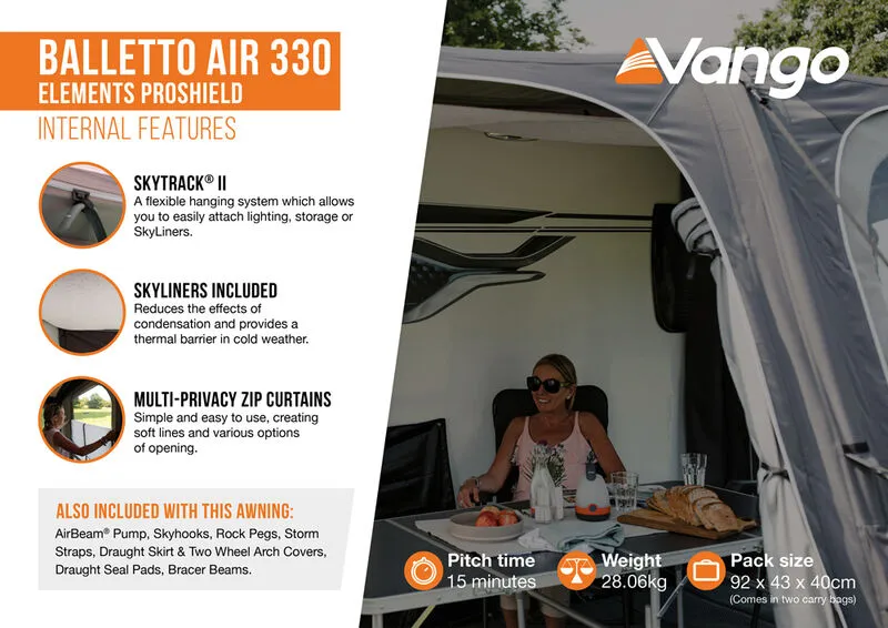 ProShield Vango Balletto Air 330 Caravan Awning with Enhanced Elements Protection.