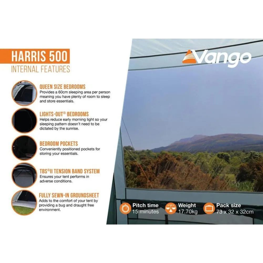 Vango Harris 500 Tent  - 5 Person Family Poled Tent